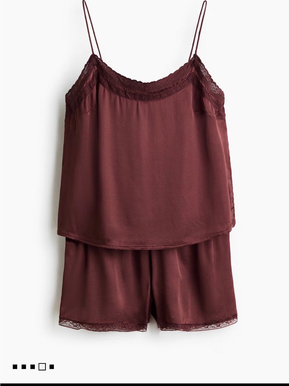 HM Women's Burgundy Lace-Trim Satin Cami & Short Pajama Set